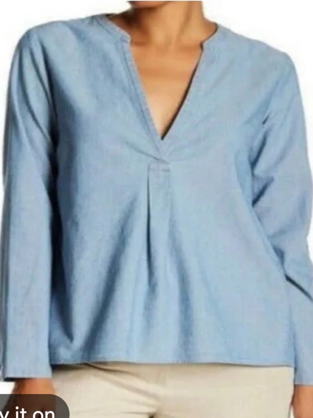 Theory Ophelia Chambray Split Back Blouse Size Small
